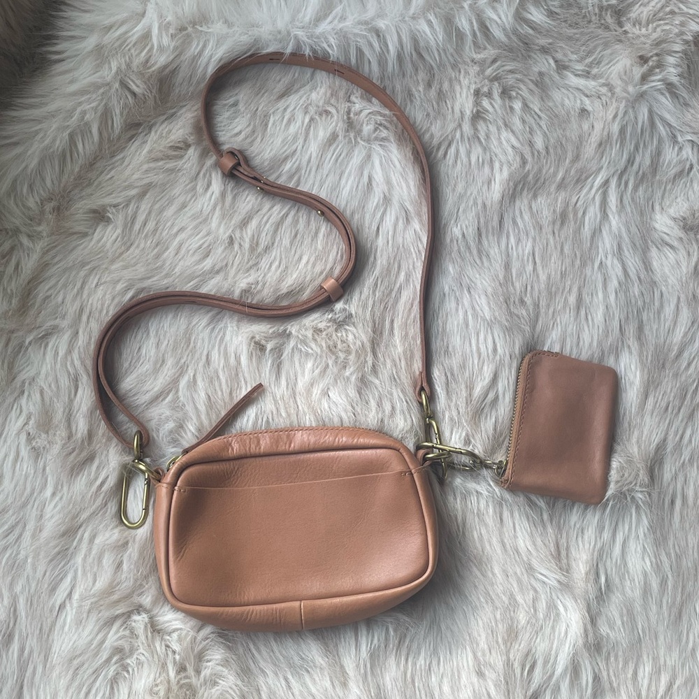 Madewell Tan Leather Crossbody Bag + Carabiner Mini Pouch